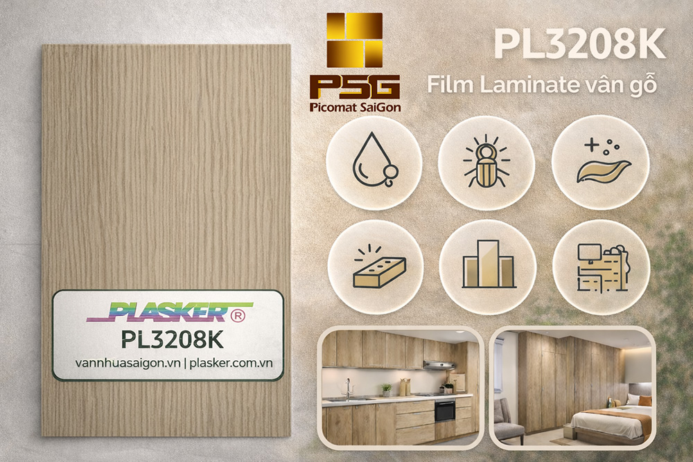 Tấm nhựa PVC Plasker phủ Laminate mã màu PL3208K 4 Tấm nhựa PVC PLASKER phủ laminate CODE PL3208K
