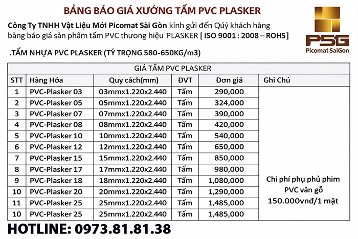Báo giá tấm nhựa cứng chịu lực